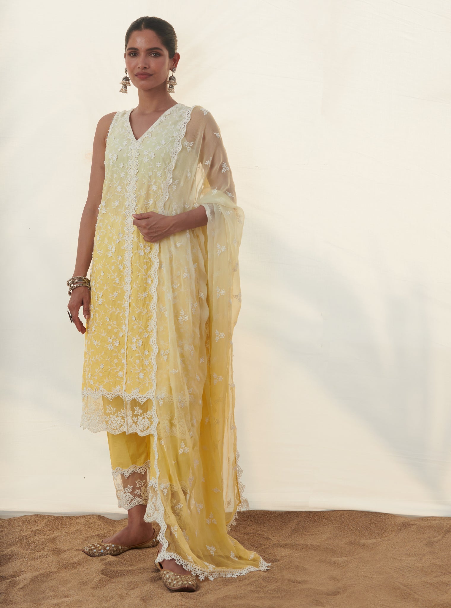 Zuari Supima Cotton Yellow Kurta Set