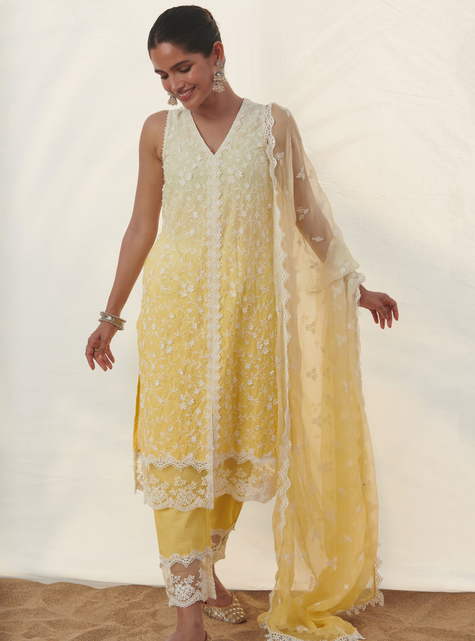 Zuari Supima Cotton Yellow Kurta Set