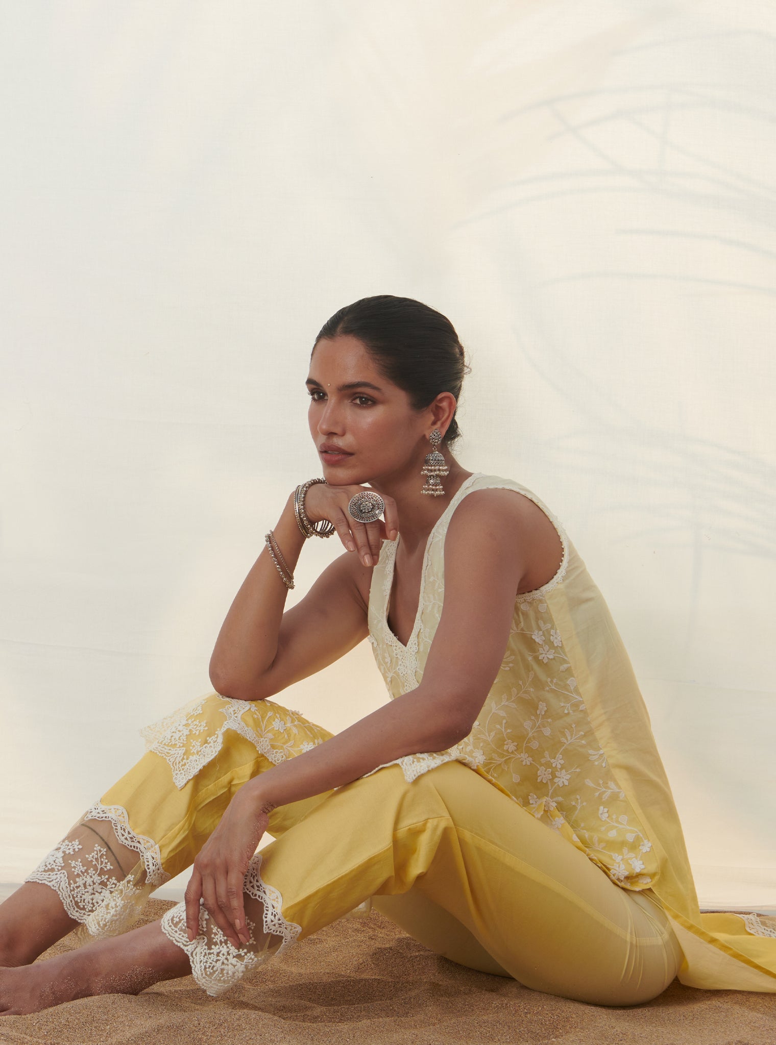 Zuari Supima Cotton Yellow Kurta Set