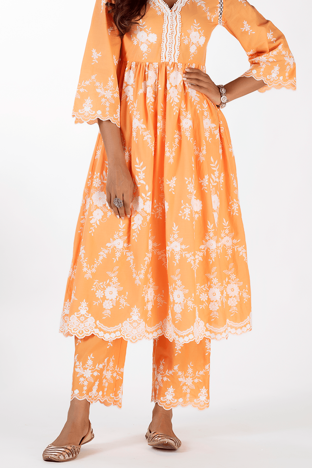 Zambi Supima Cotton Orange Kurta Set