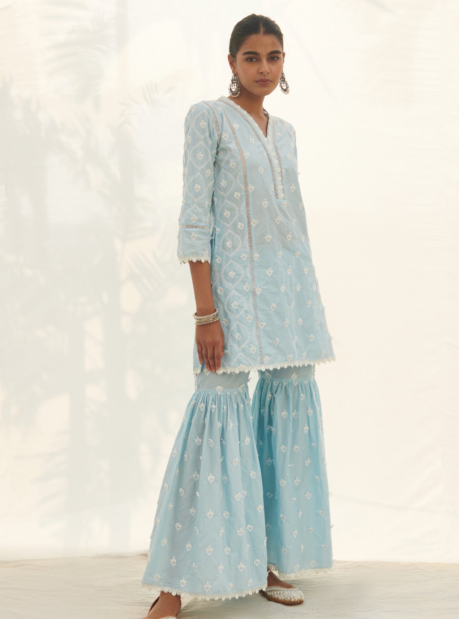 Zarani Supima Cotton Blue Kurta with Garara Set