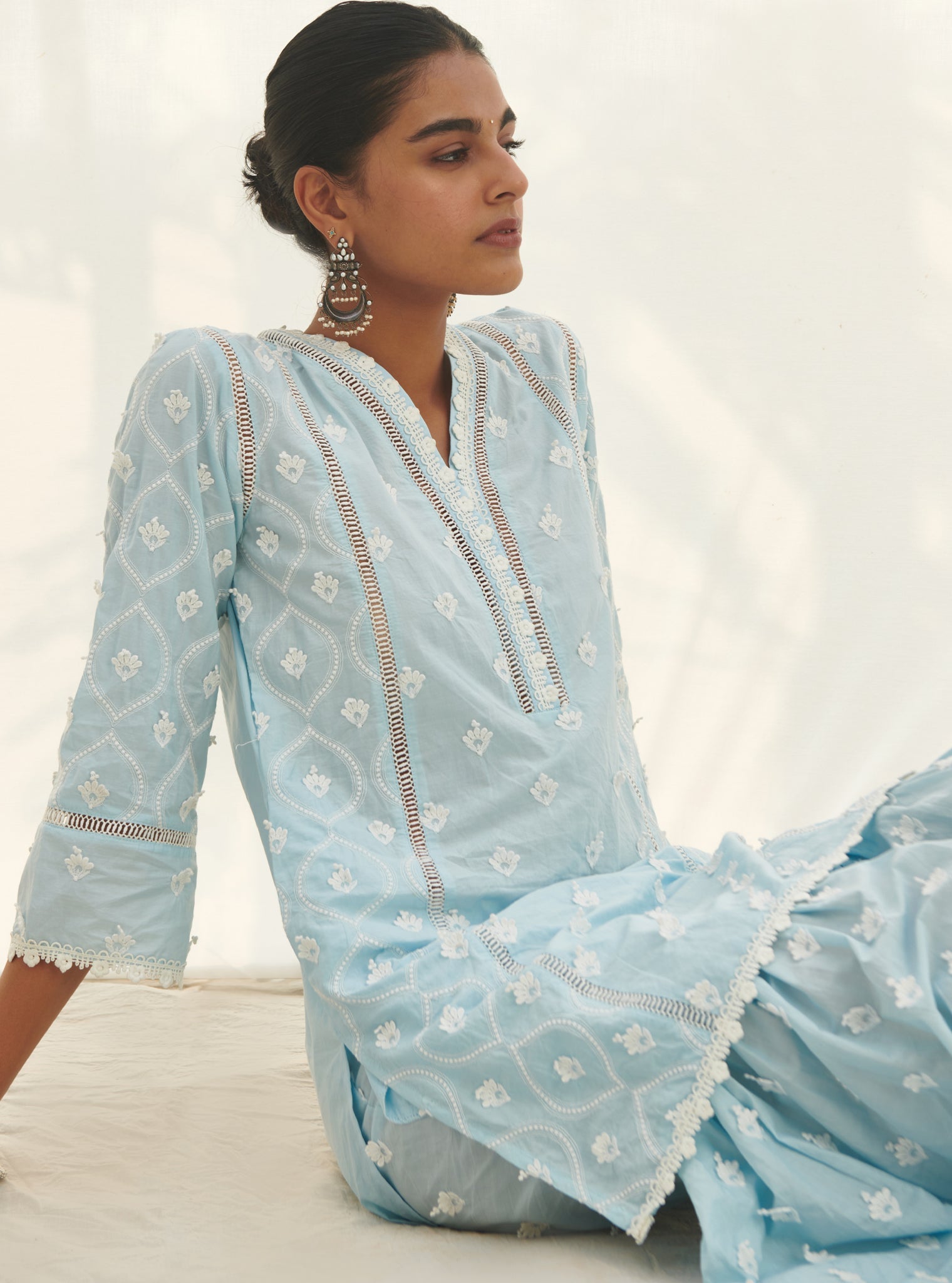 Zarani Supima Cotton Blue Kurta with Garara Set