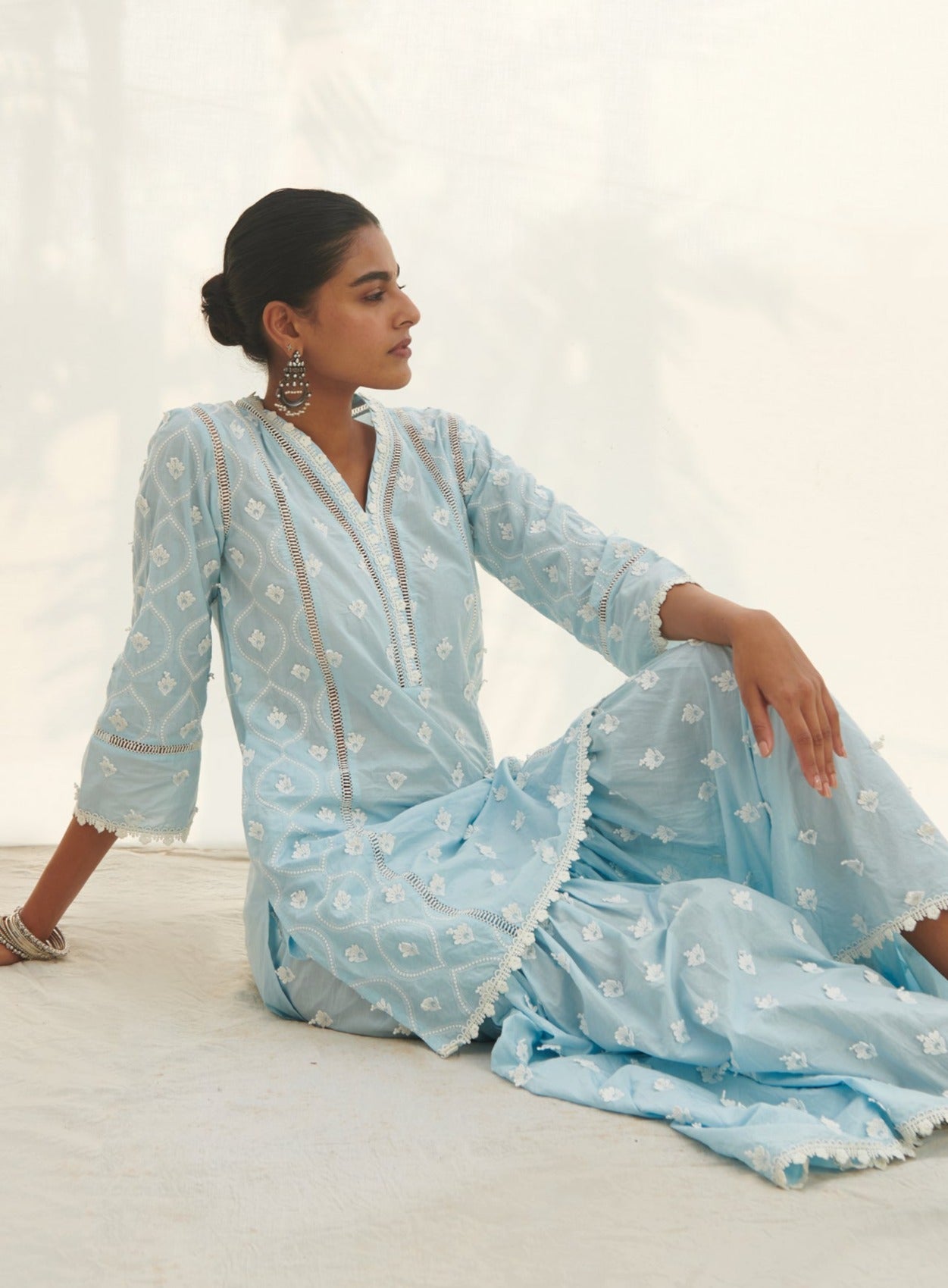 Zarani Supima Cotton Blue Kurta with Garara Set