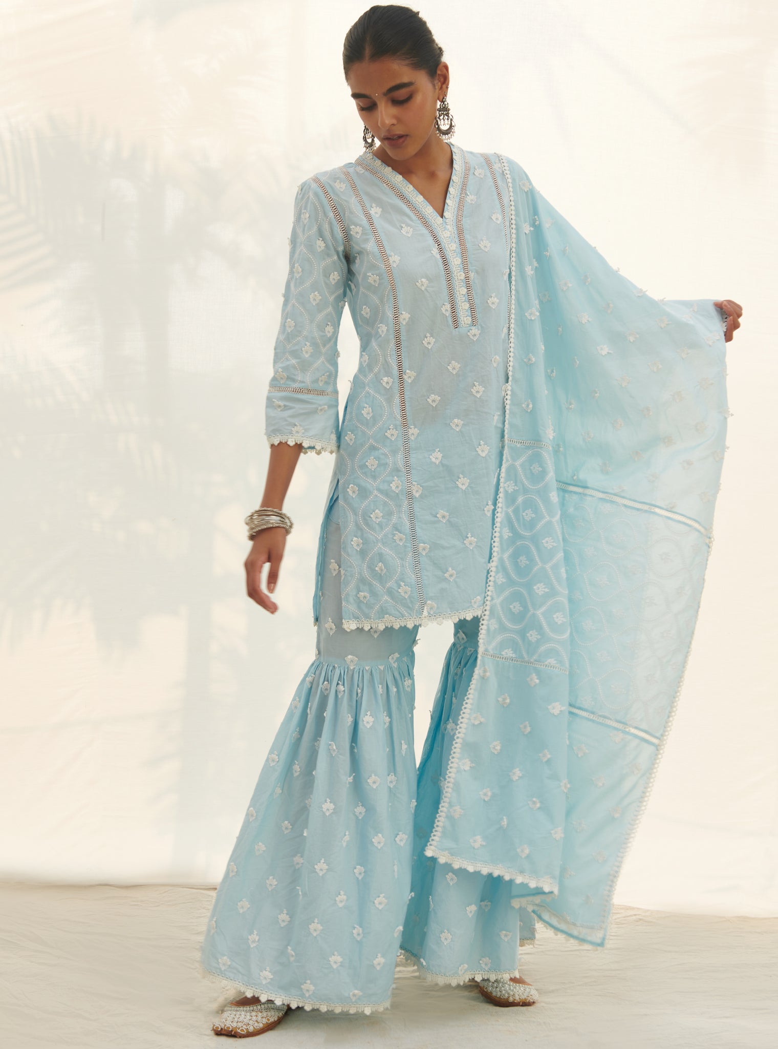 Zarani Supima Cotton Blue Kurta with Garara Set