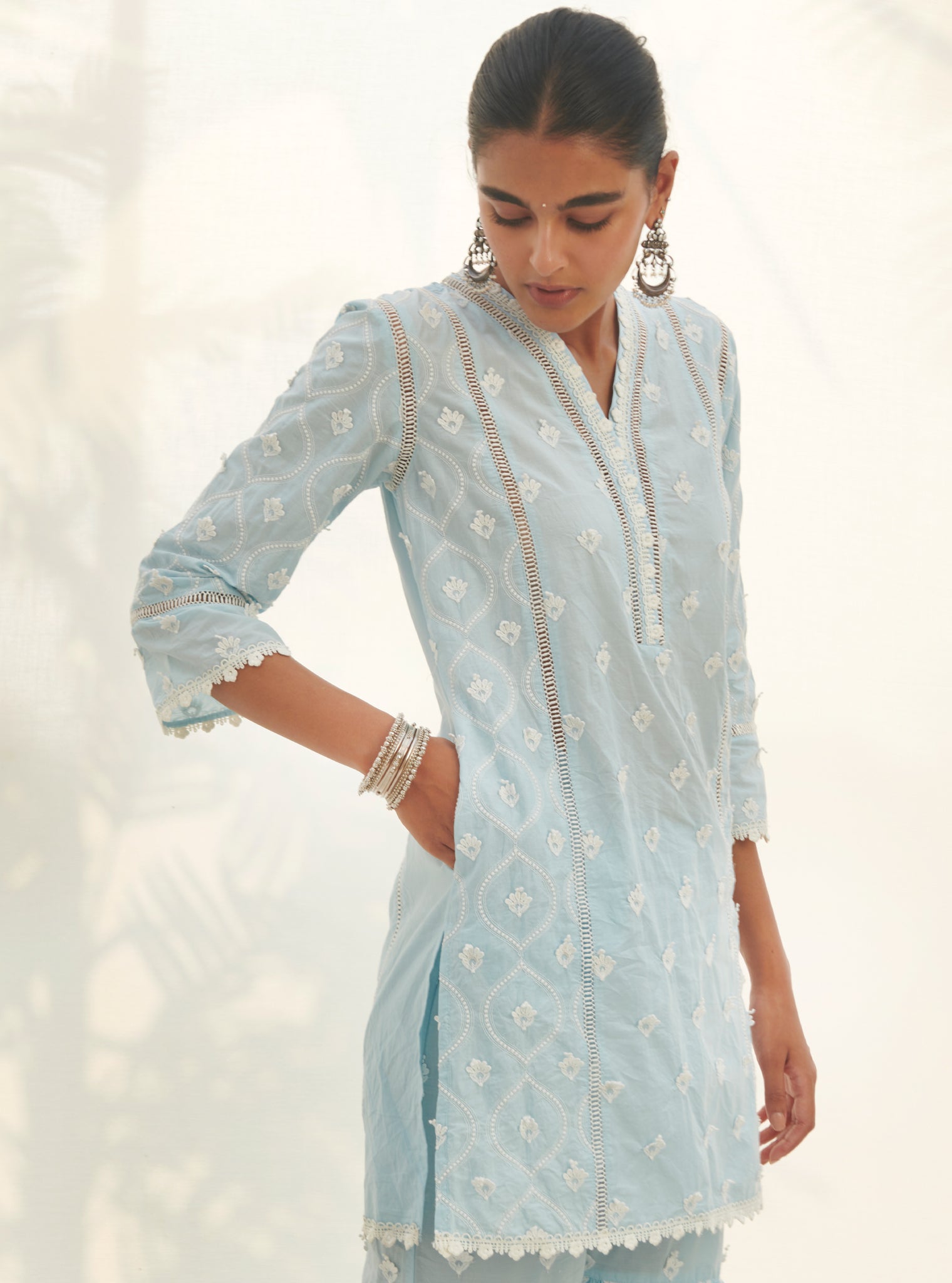 Zarani Supima Cotton Blue Kurta with Garara Set