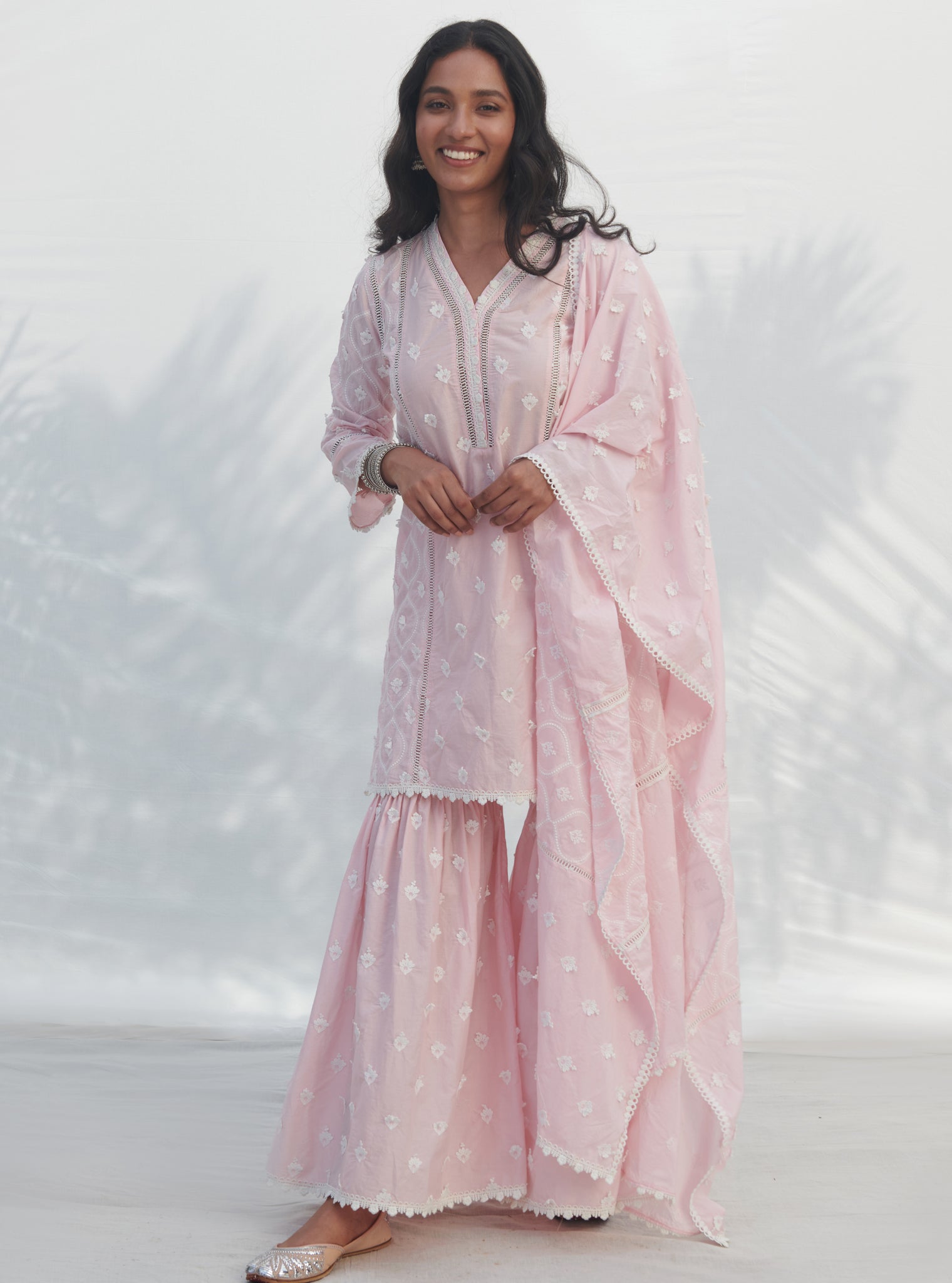 Zarani Supima Cotton Pink Kurta with Garara Set