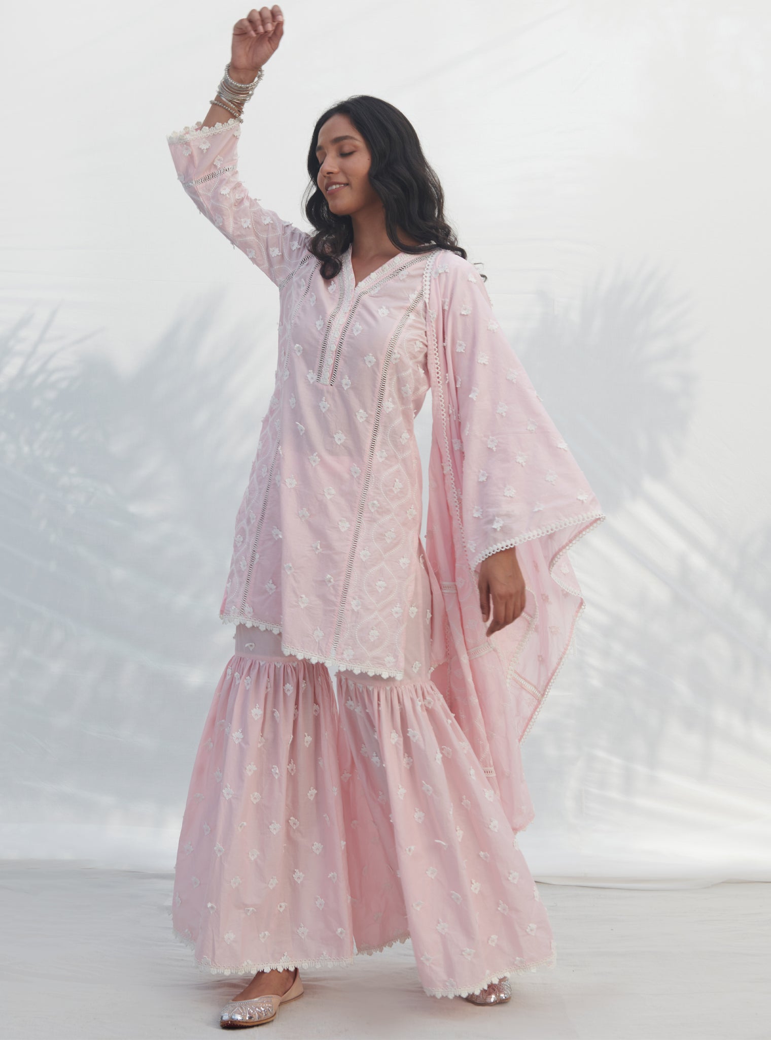 Zarani Supima Cotton Pink Kurta with Garara Set