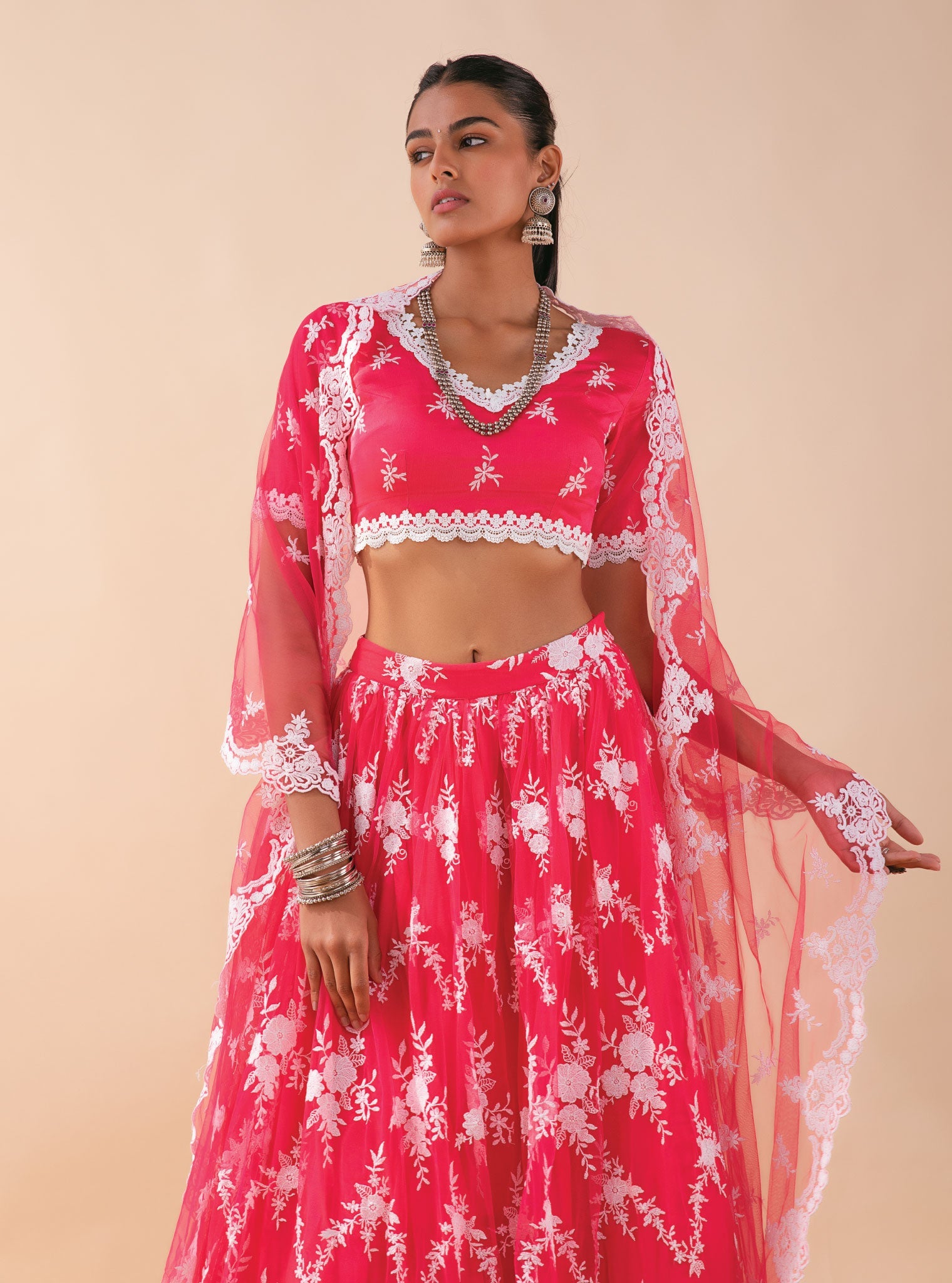 Almora Net Red Lehenga