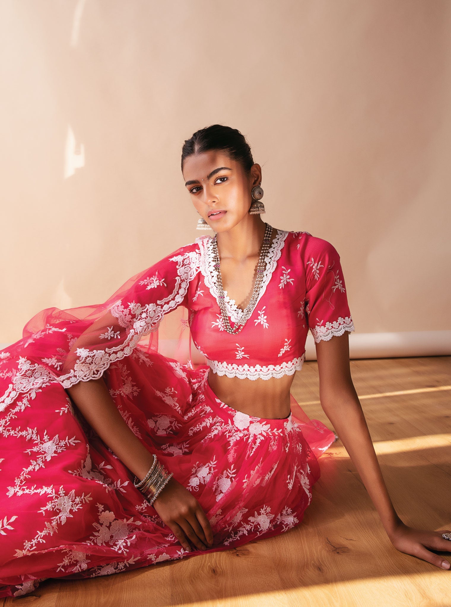 Almora Net Red Lehenga