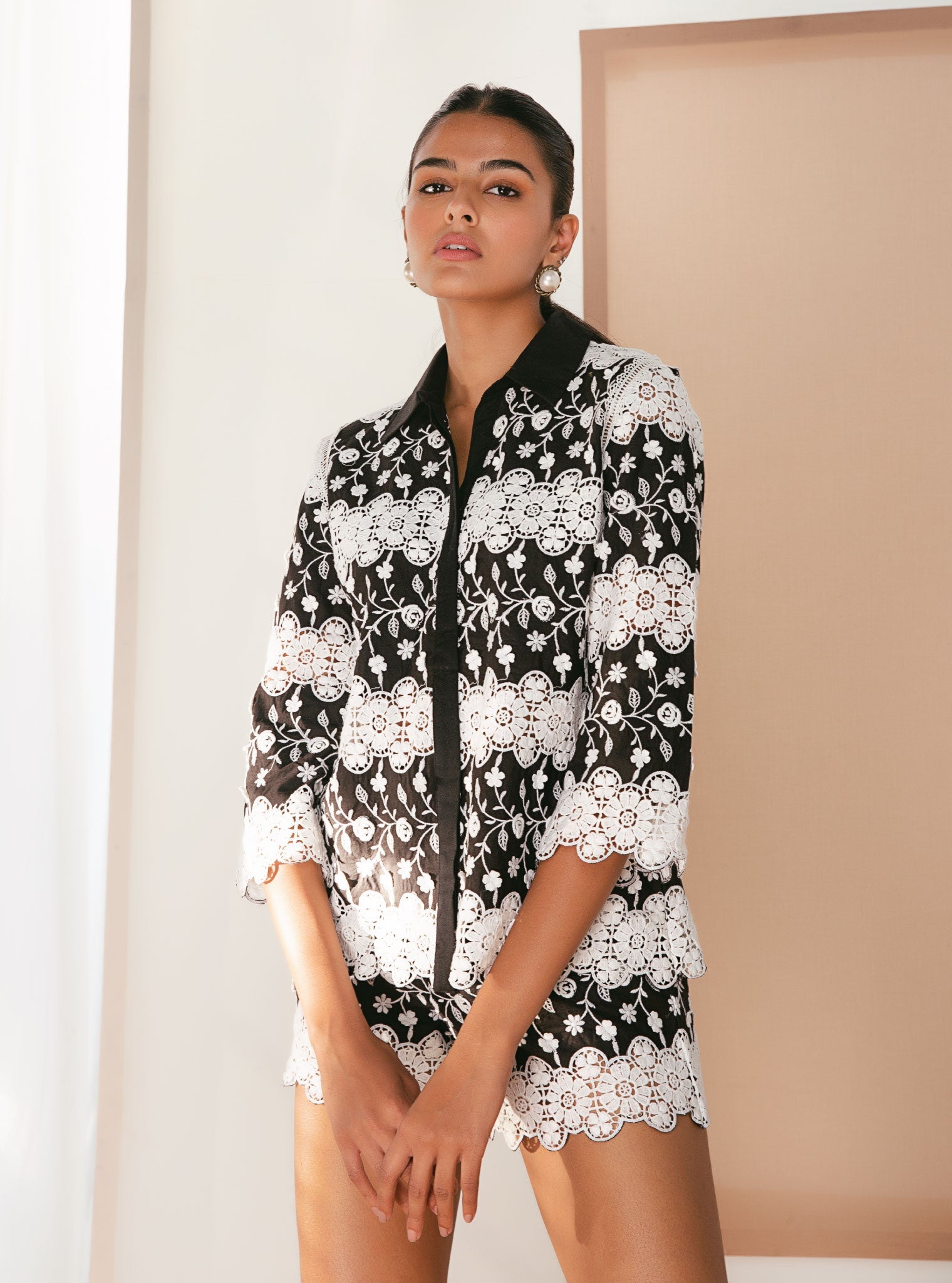 Avril Supima Cotton Black Shirt With Short