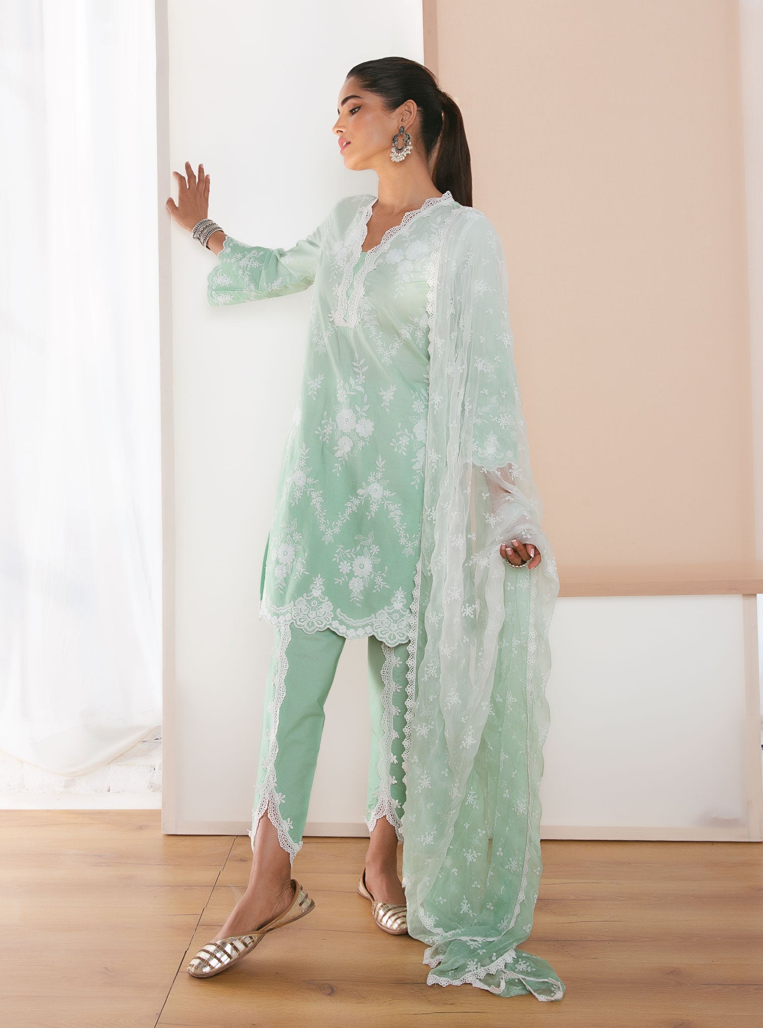 Atrai Supima Cotton Green Kurta Set
