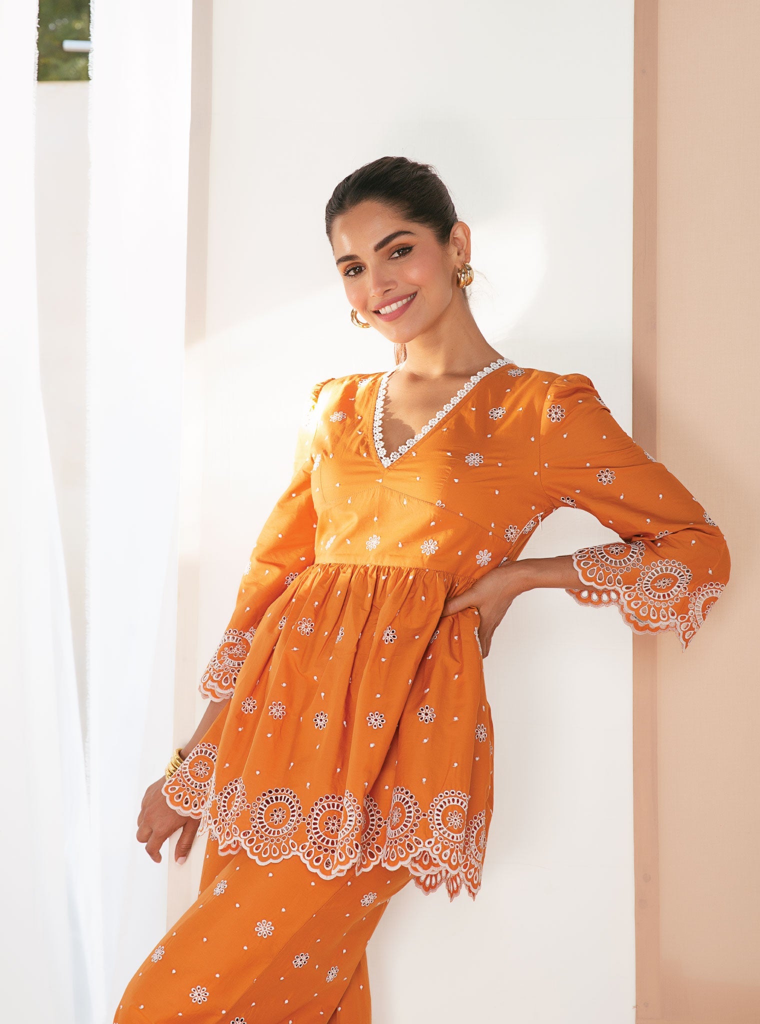 Aurelia Supima Cotton Orange Top with Bell Bottom Set