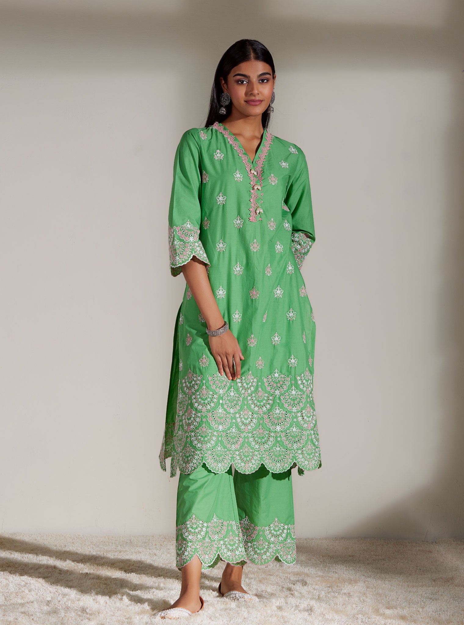 Aviana Supima Cotton Green Kurta Set