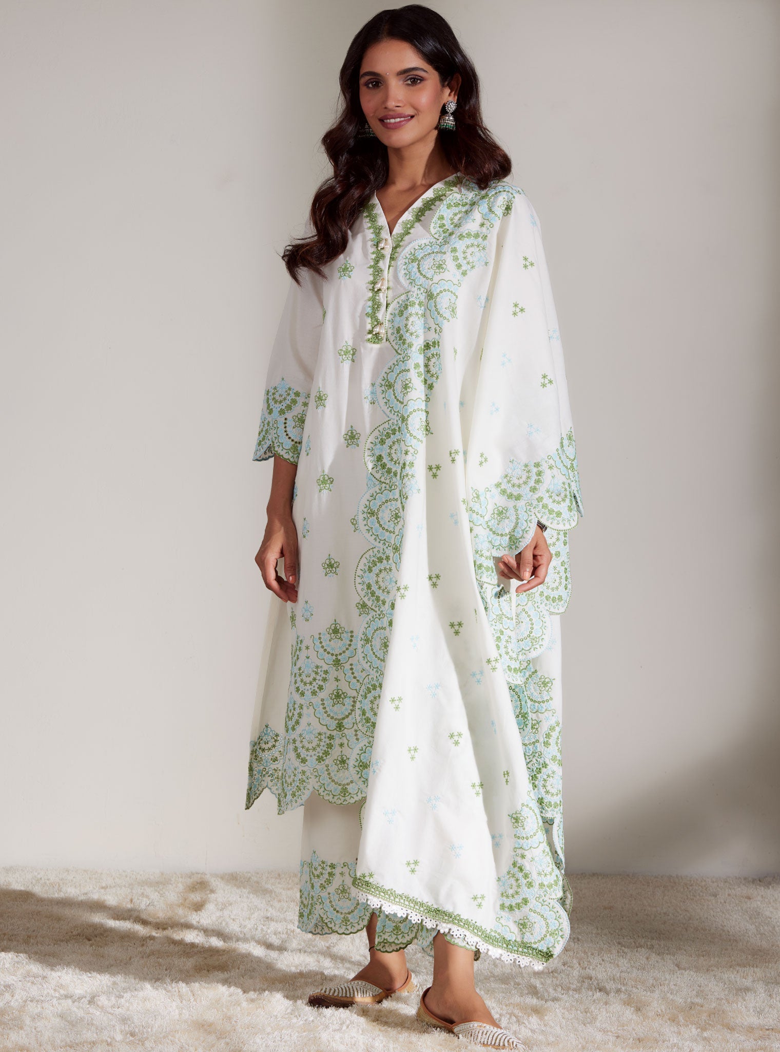 Aviana Supima Cotton White Kurta Set