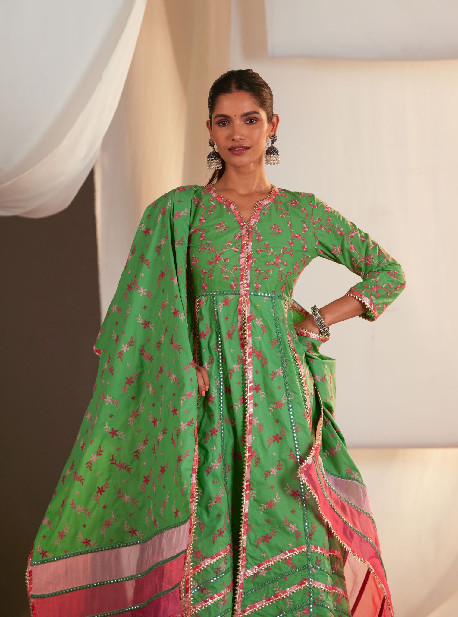 Mulmul Supima Cotton Carrie Green Dupatta