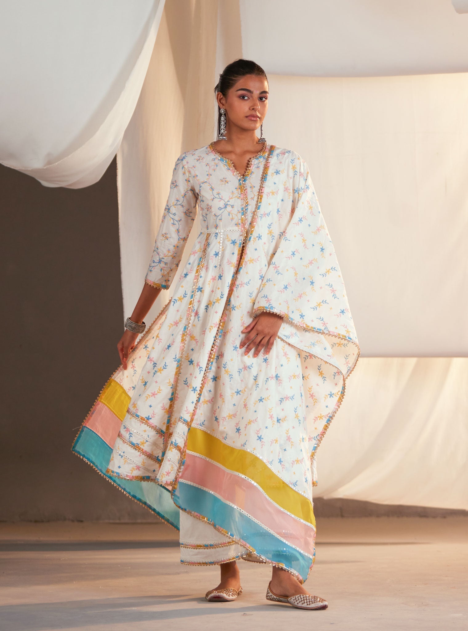 Mulmul Supima Cotton Carrie Off White/Yellow Dupatta