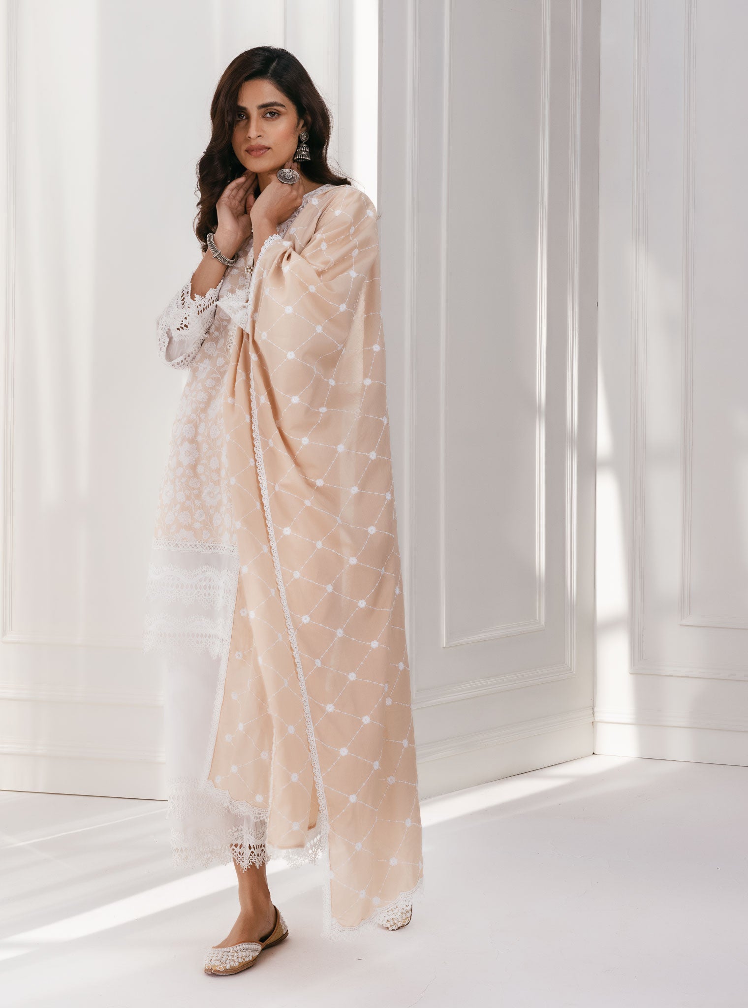 Barog Supima Cotton Beige Kurta with Palazzo Set