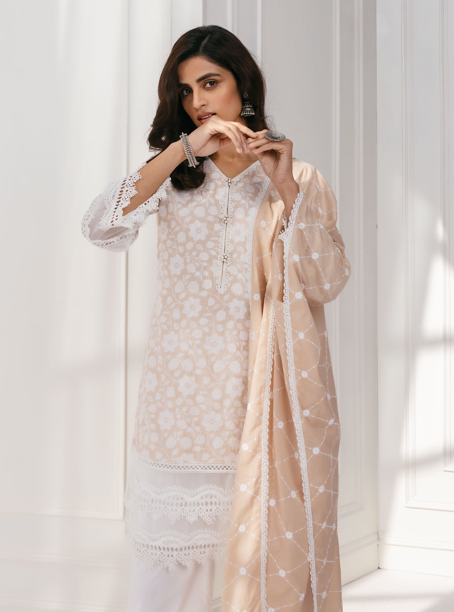 Barog Supima Cotton Beige Kurta with Palazzo Set