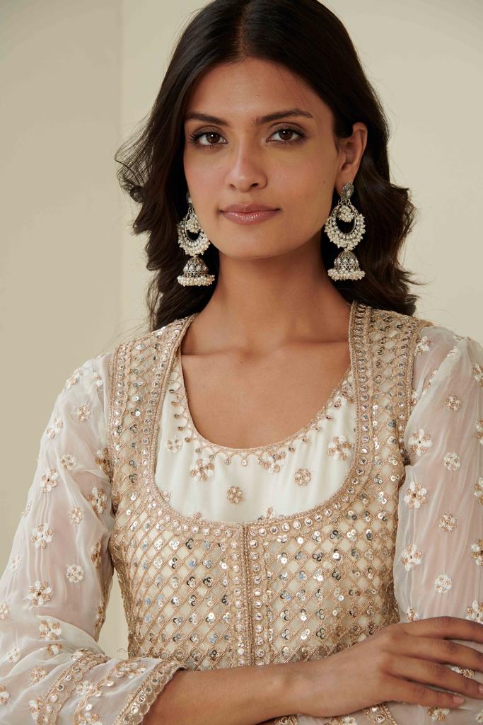 Pure Silver Crystal Pearl Chandbali