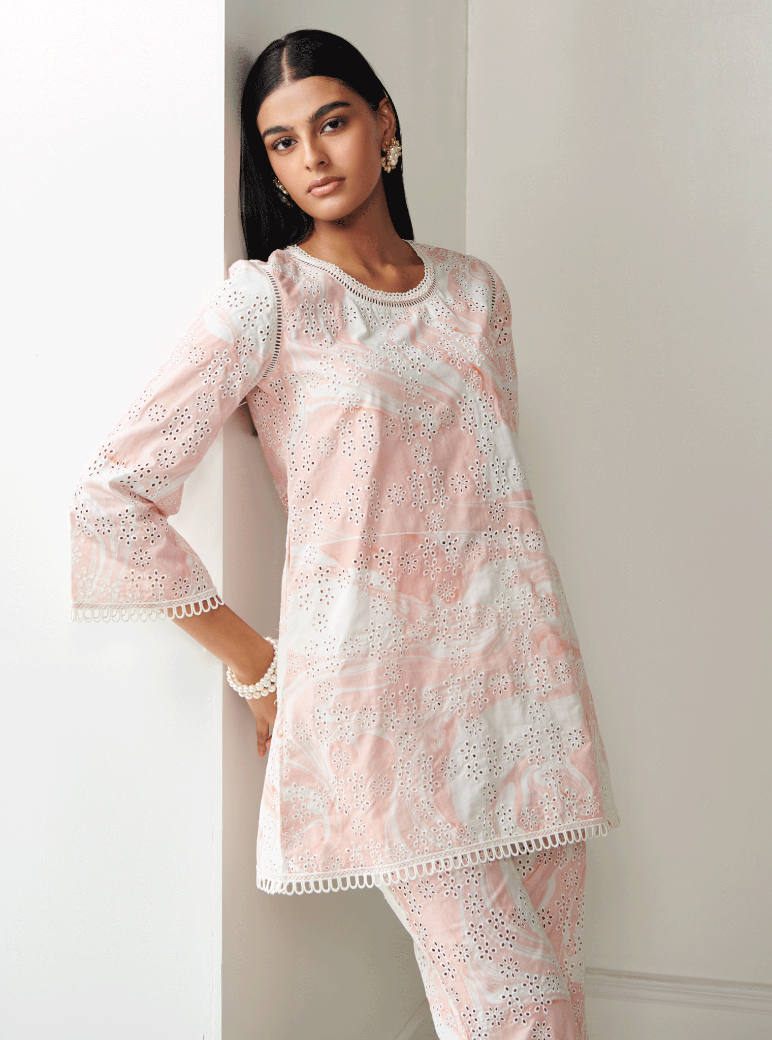 Breccia Supima Cotton Pink Top with Pant Set