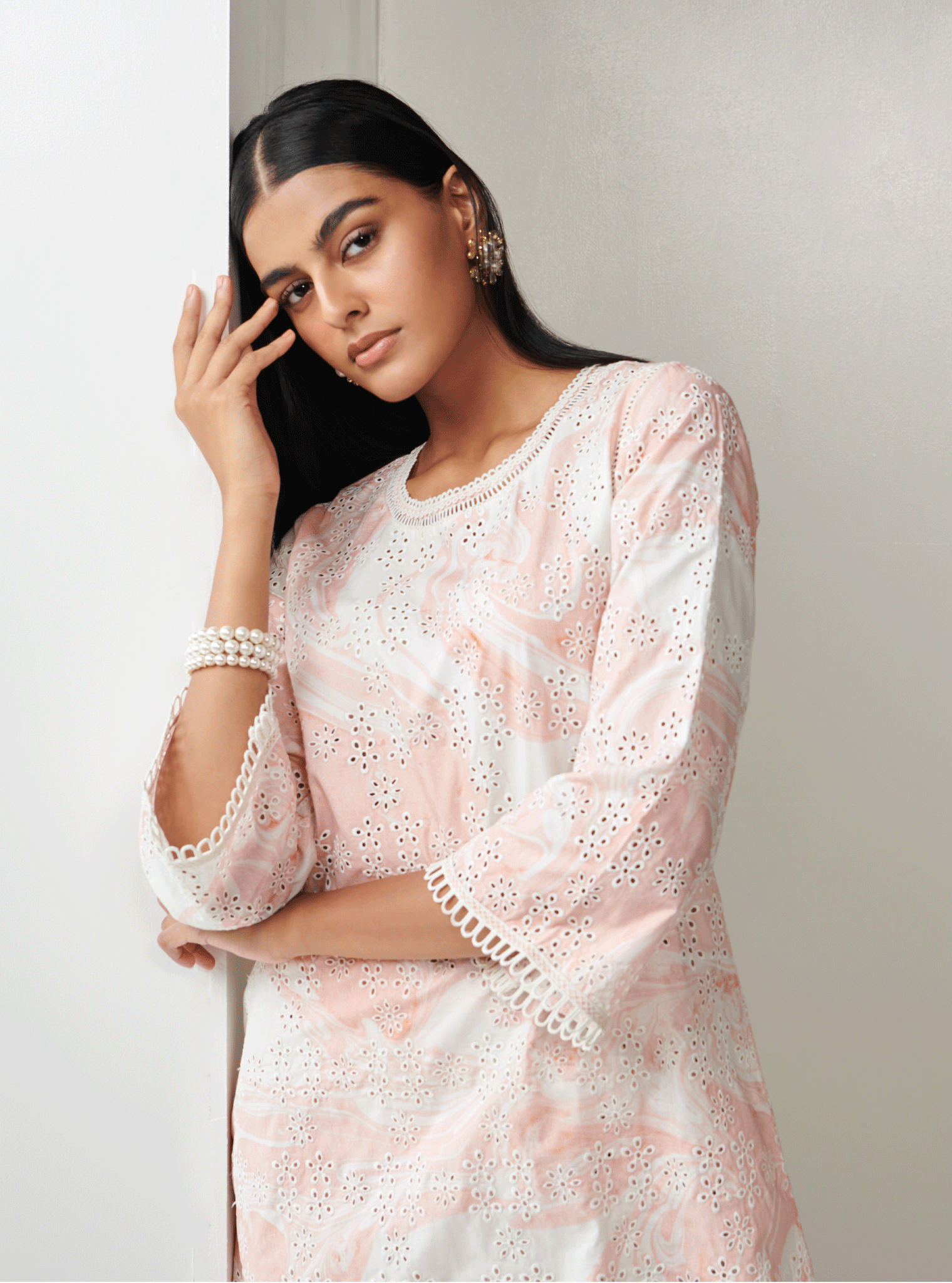 Breccia Supima Cotton Pink Top with Pant Set