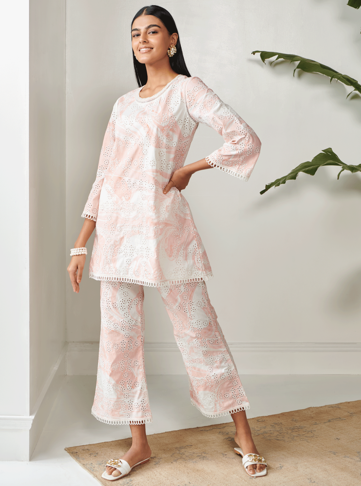 Breccia Supima Cotton Pink Top with Pant Set