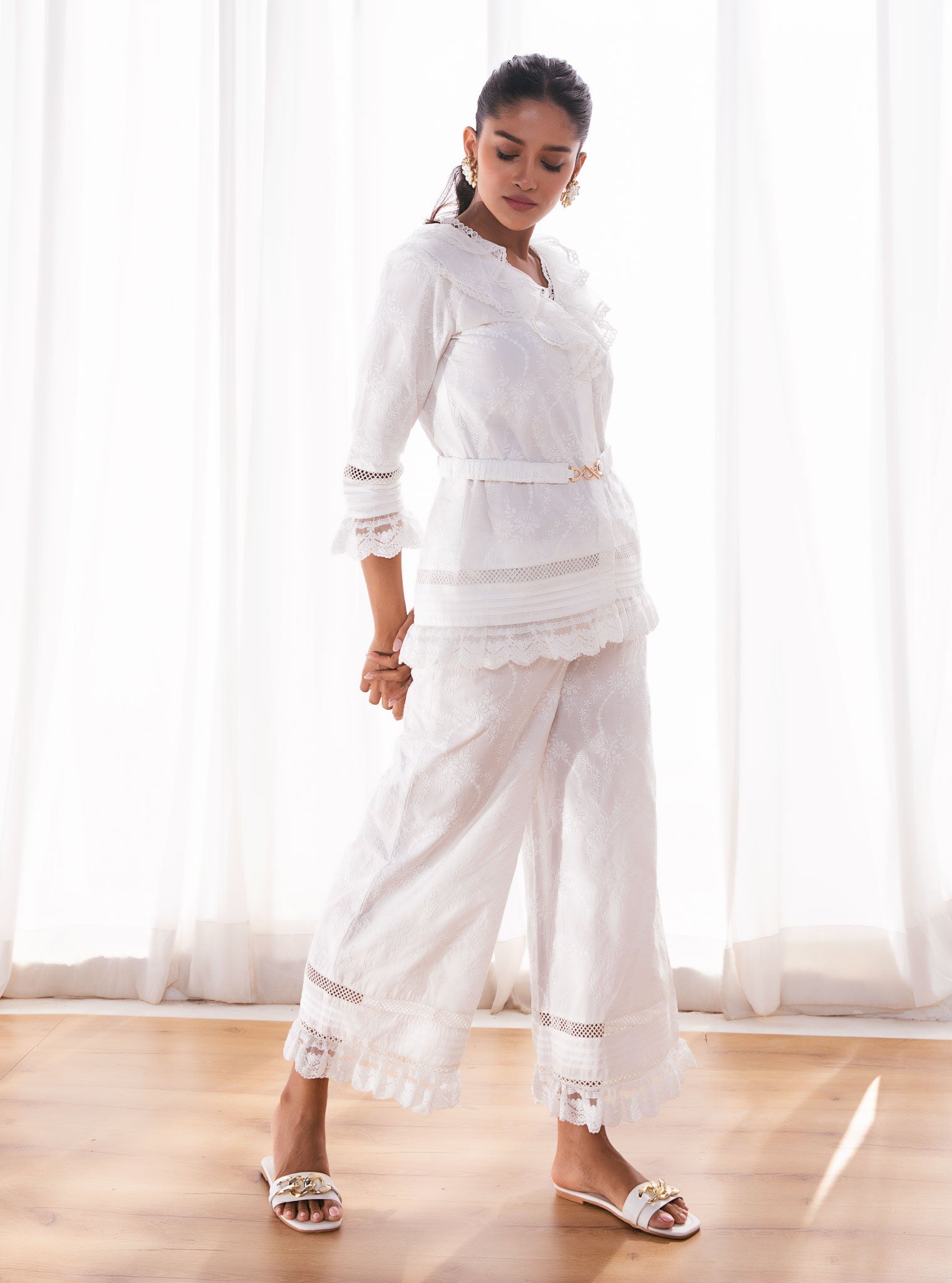 Romily Supima Cotton White Top with Culottes Set