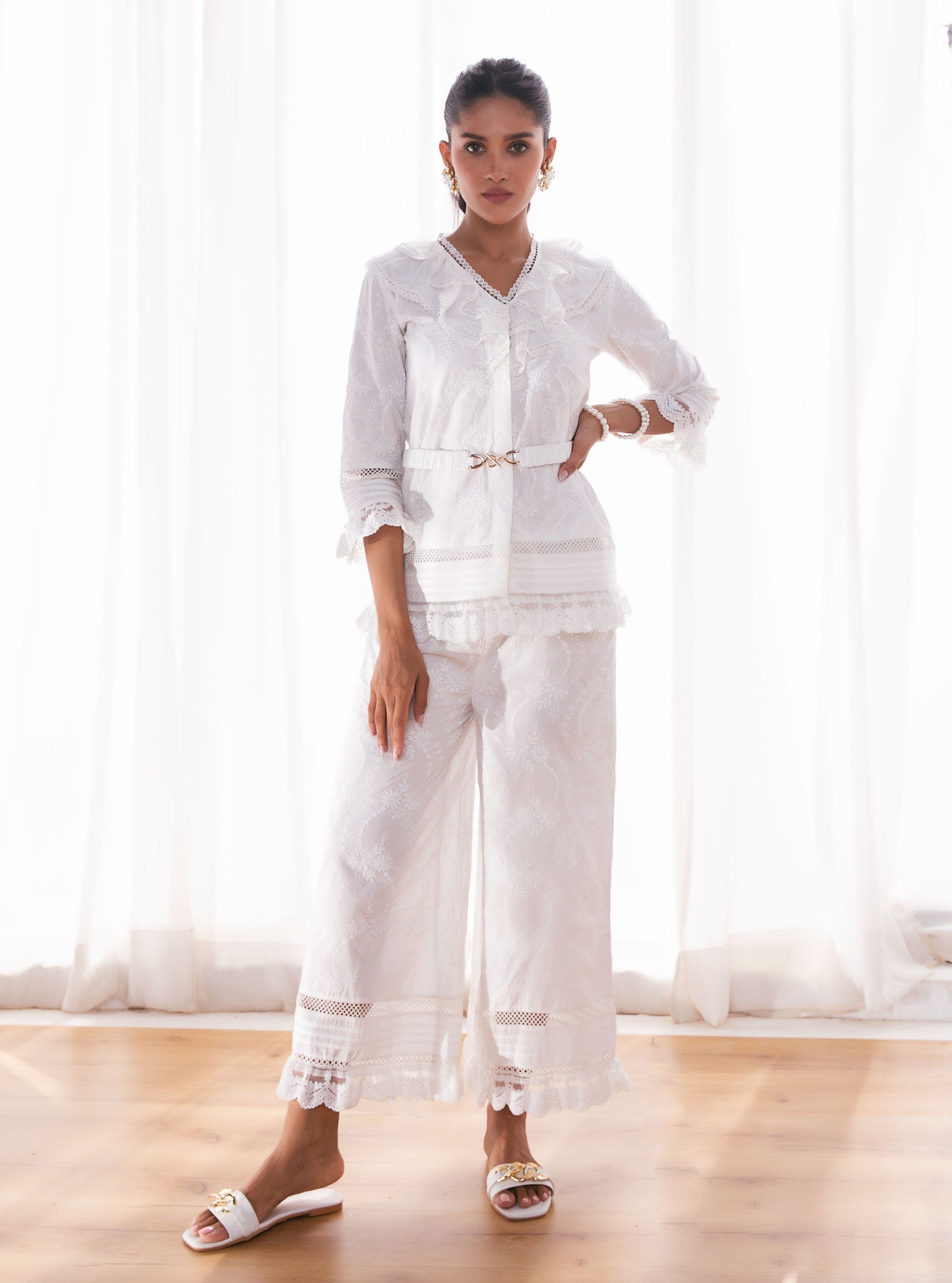 Romily Supima Cotton White Top with Culottes Set