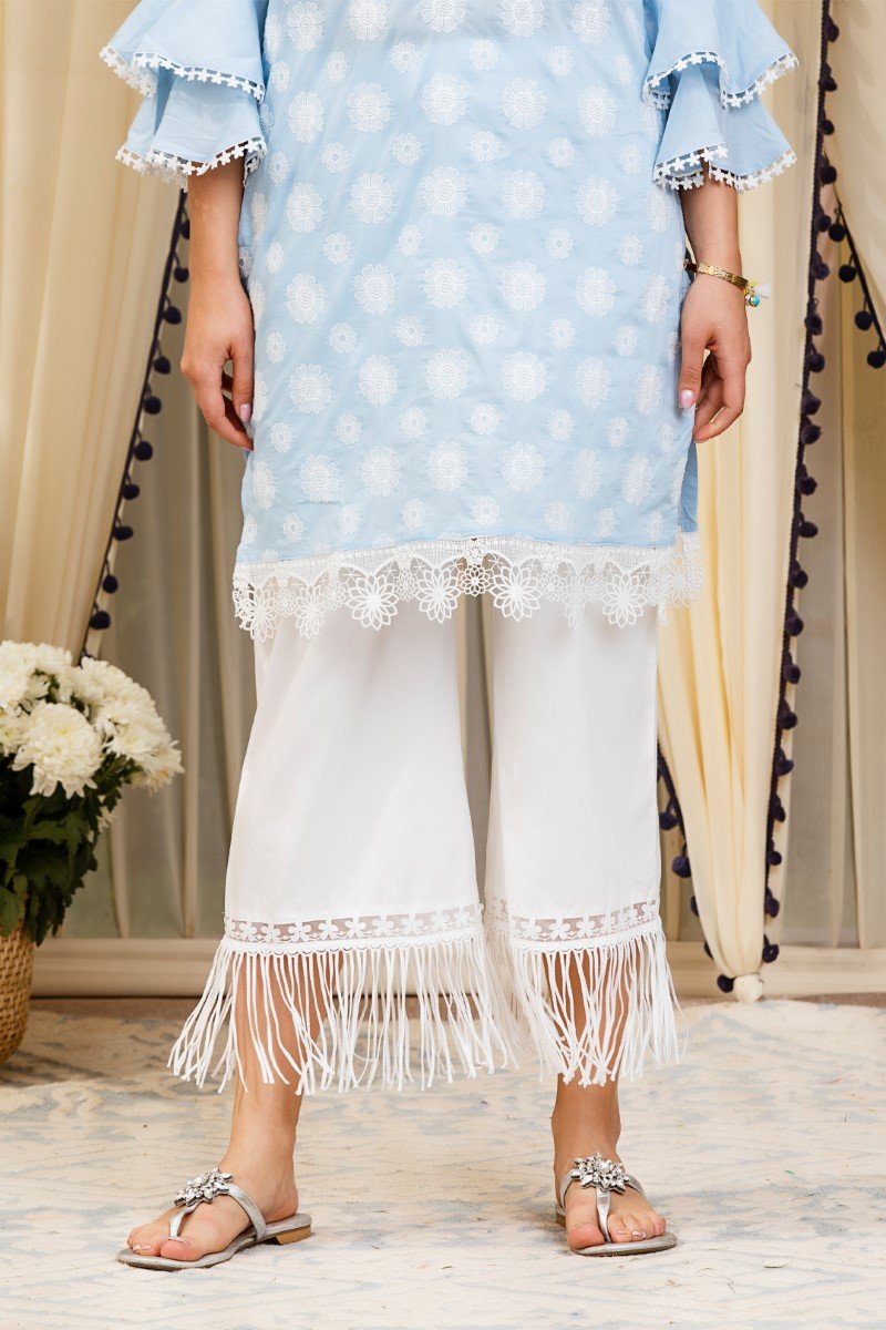 Daffodil  kurta blue with New Poppy pyajamas  White