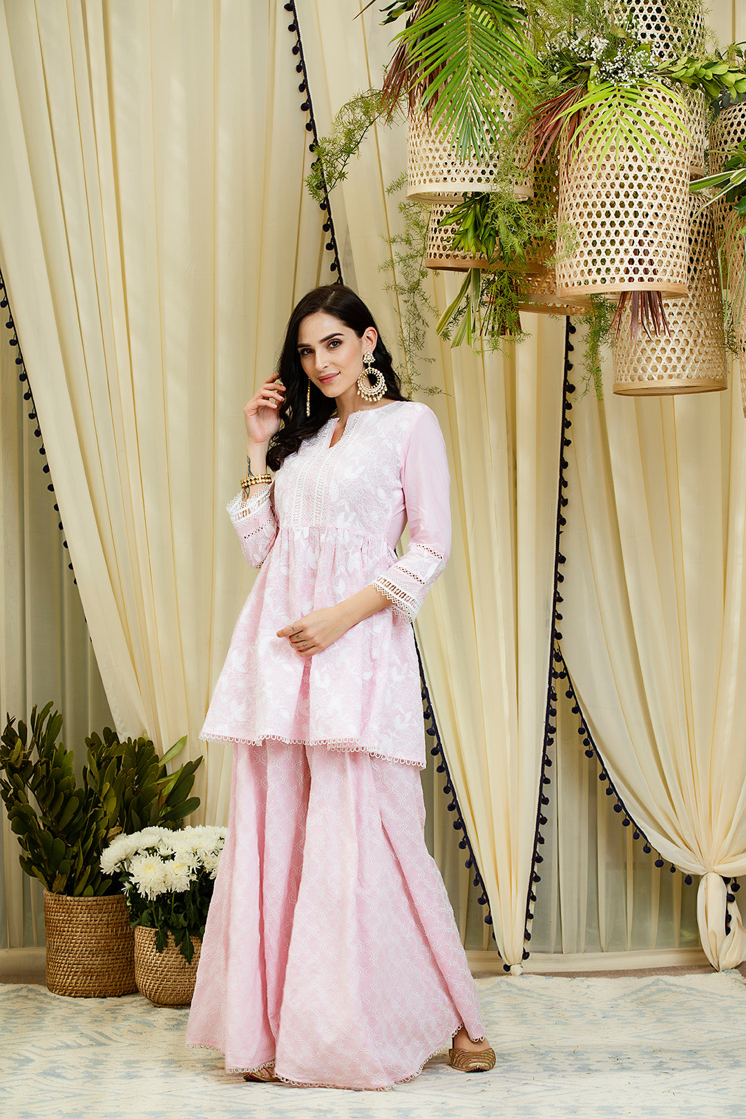 Magnolia Pink Full Sleeves Kurta with Sharara Set