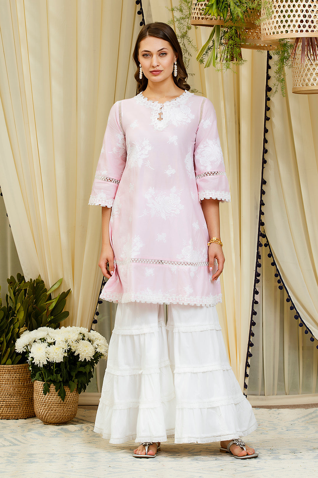 Sunflower Pink Kurta with Garara Set