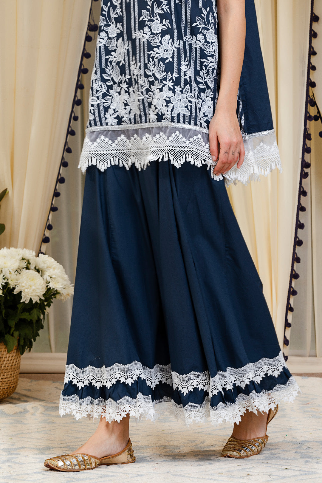 Blossom Navy Kurti Kurta with Sharara Set