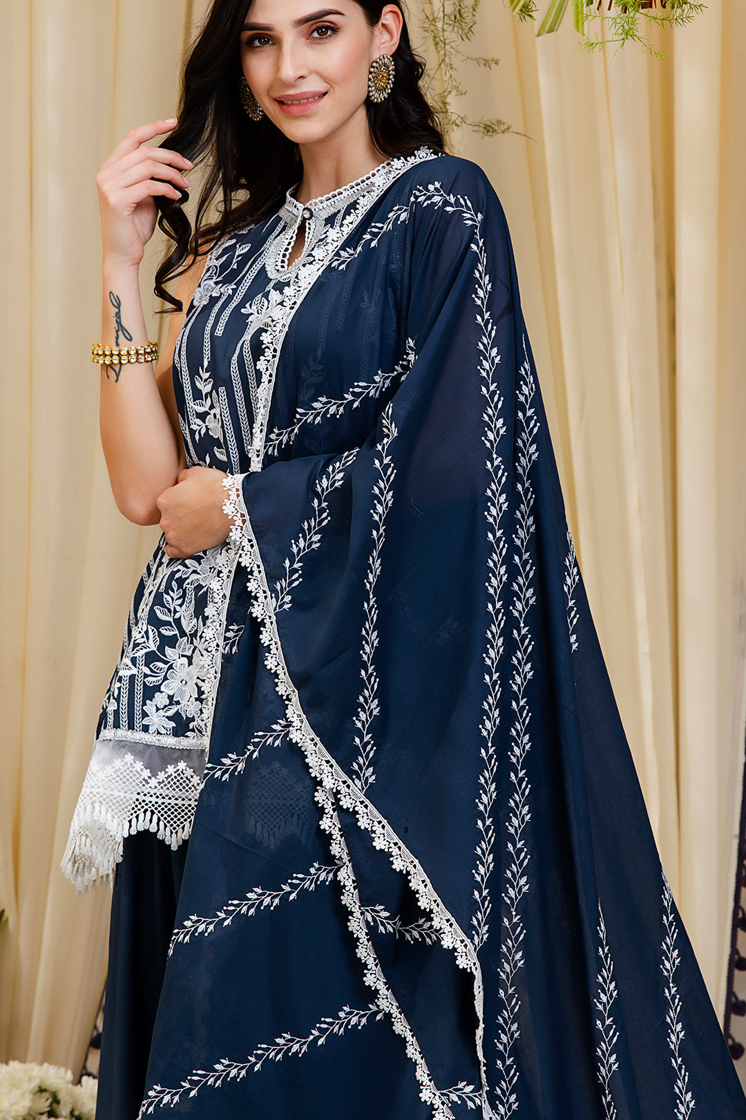 Blossom Navy Kurti Kurta with Sharara Set