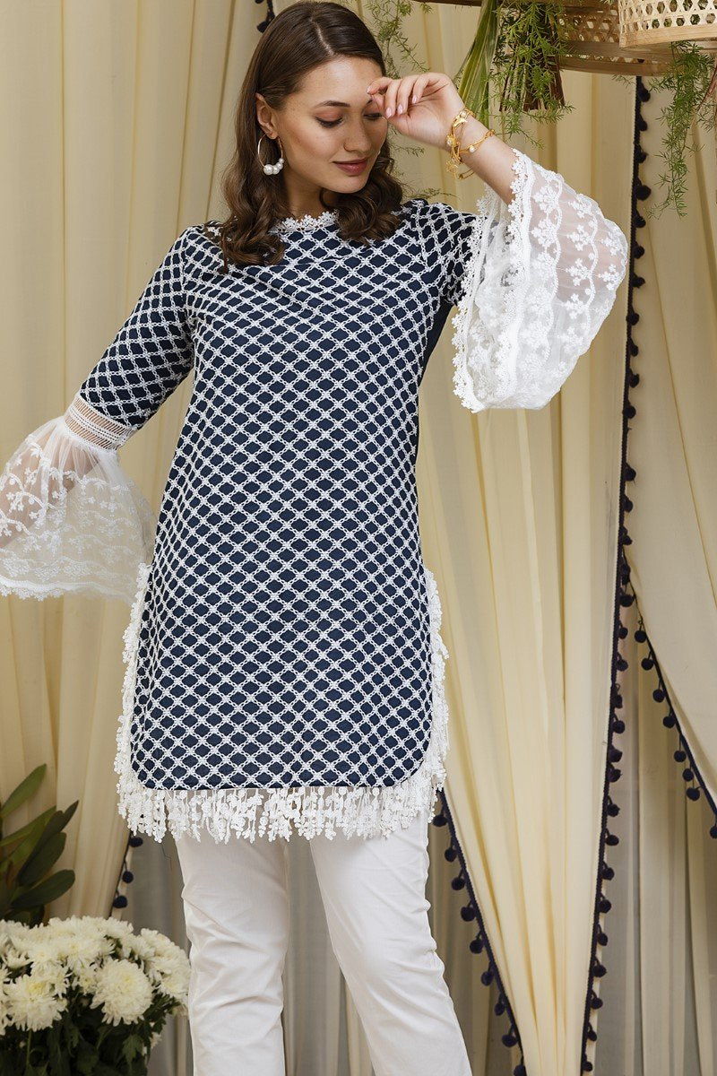 Aspen Kurta With Embroidered Organza  pyajamas