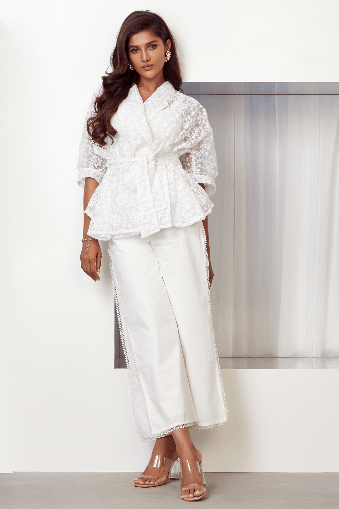 Celine Organza White Kimono Set