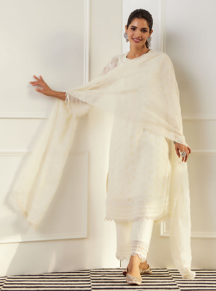 Mulmul Organza Charlotte Off White Kurta