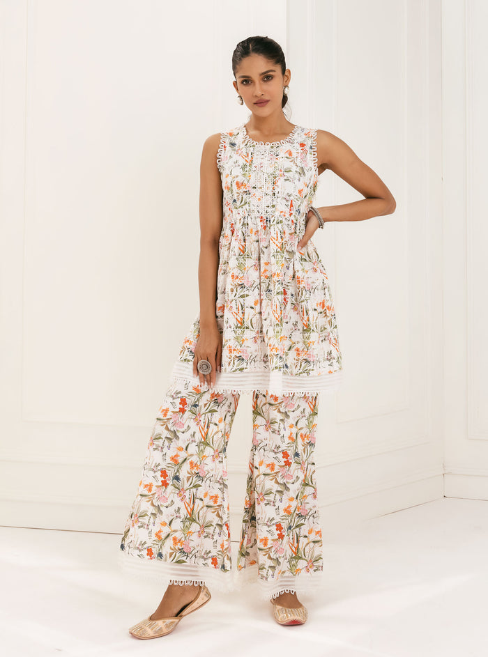 Mulmul Supima Cotton Elora White Kurta