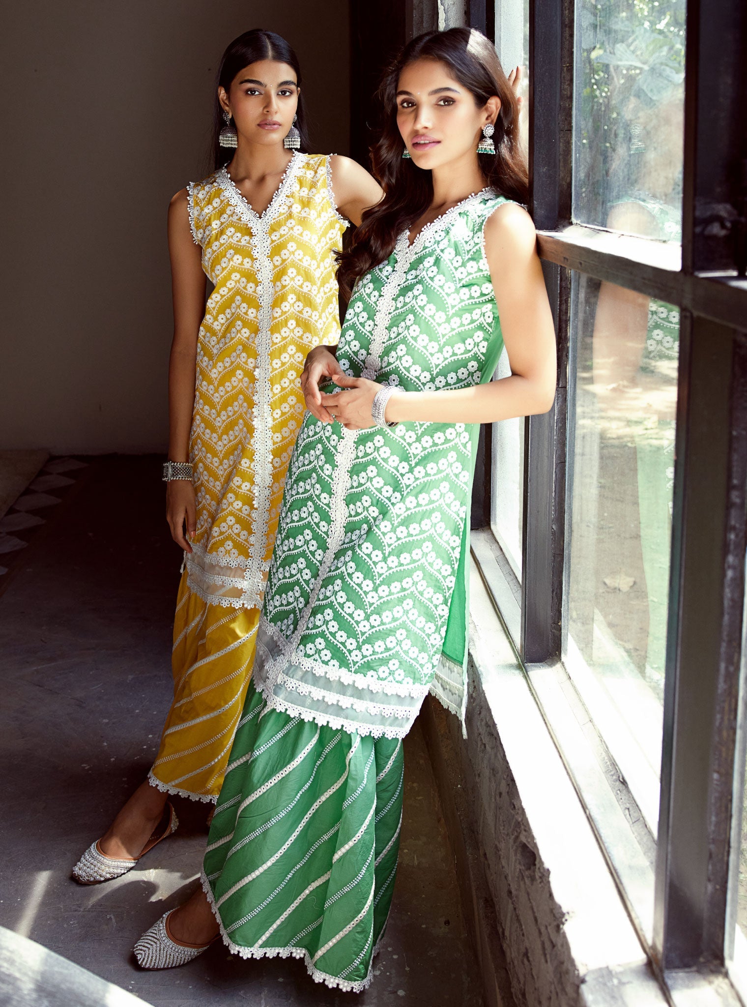 Gabriella Supima Cotton Green Kurta with Garara Set