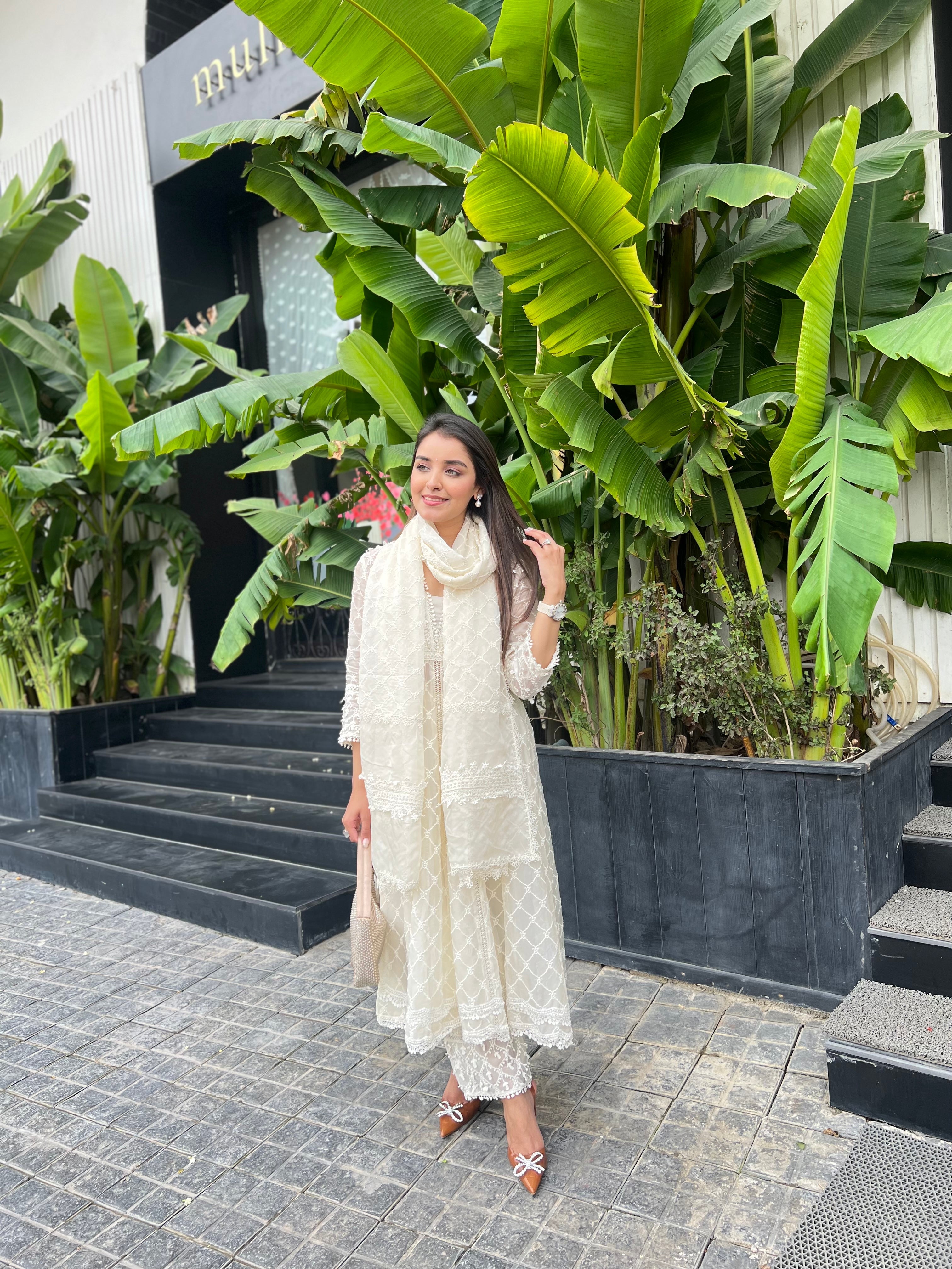 Dori Organza White Anarkali Kurta Set