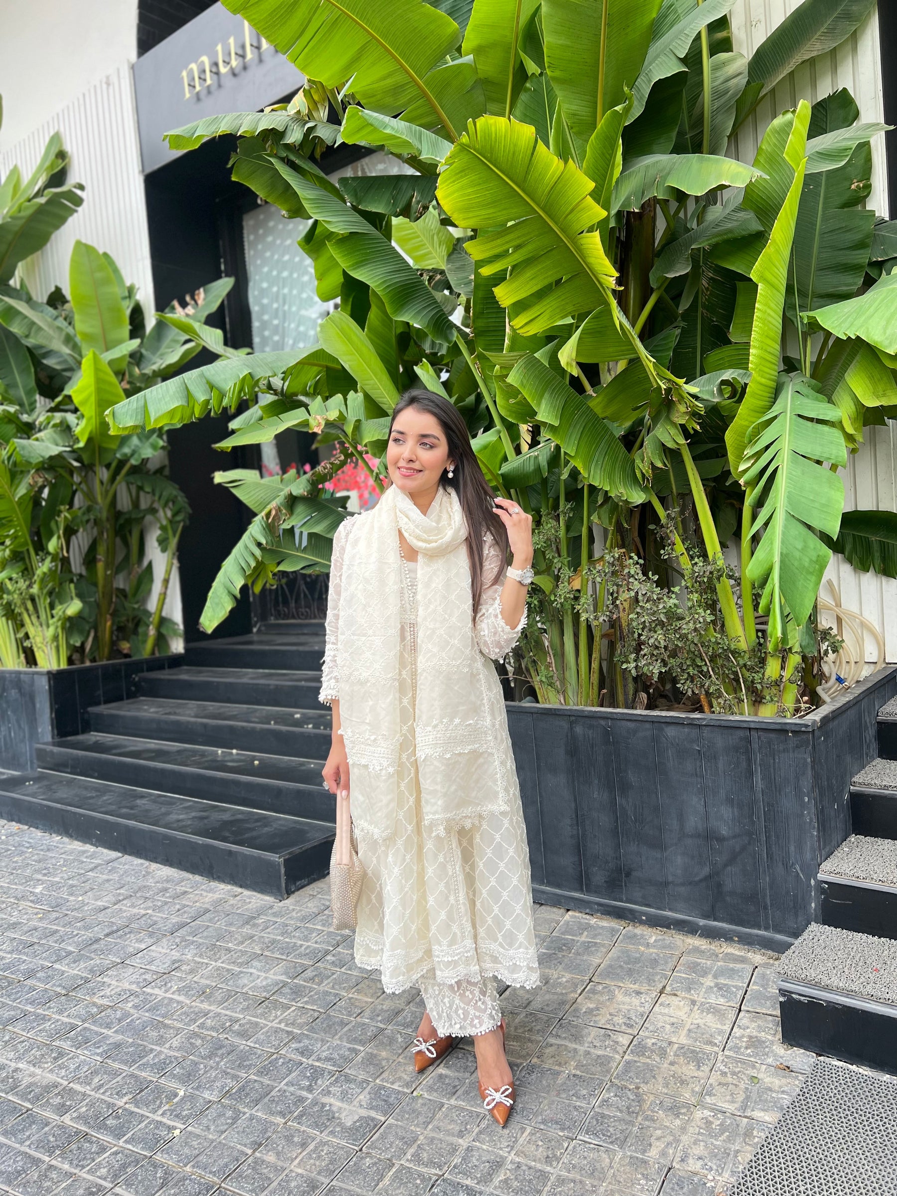 Dori Organza White Anarkali Kurta Set