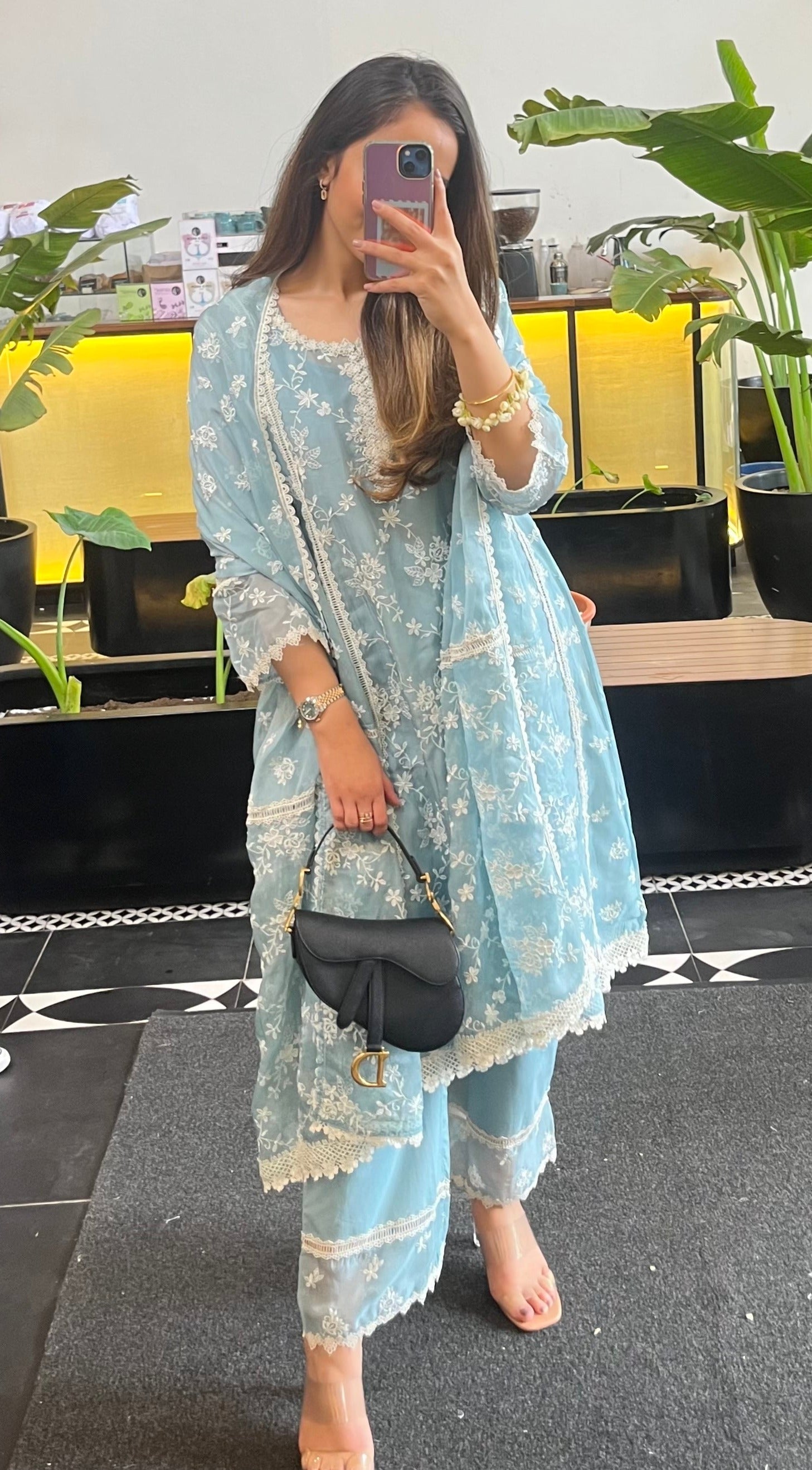 Keri Organza Blue Kurta Set