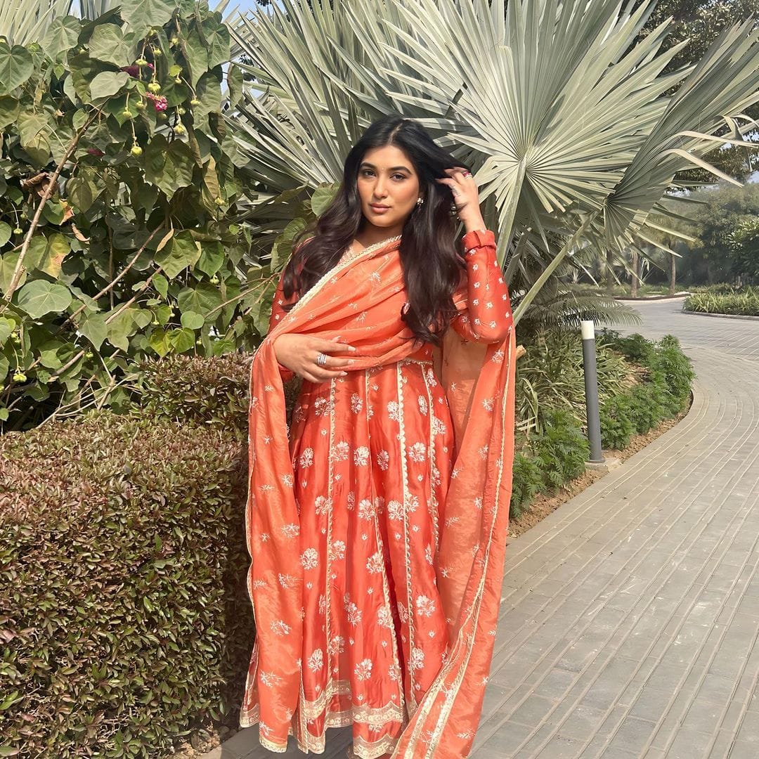 Tareefan Organza Satin Burnt Orange Anarkali Kurta Set