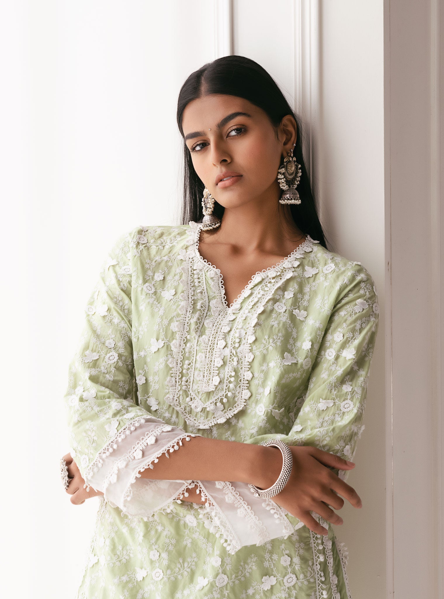 Kanji Supima Cotton Green Kurta with Garara Set