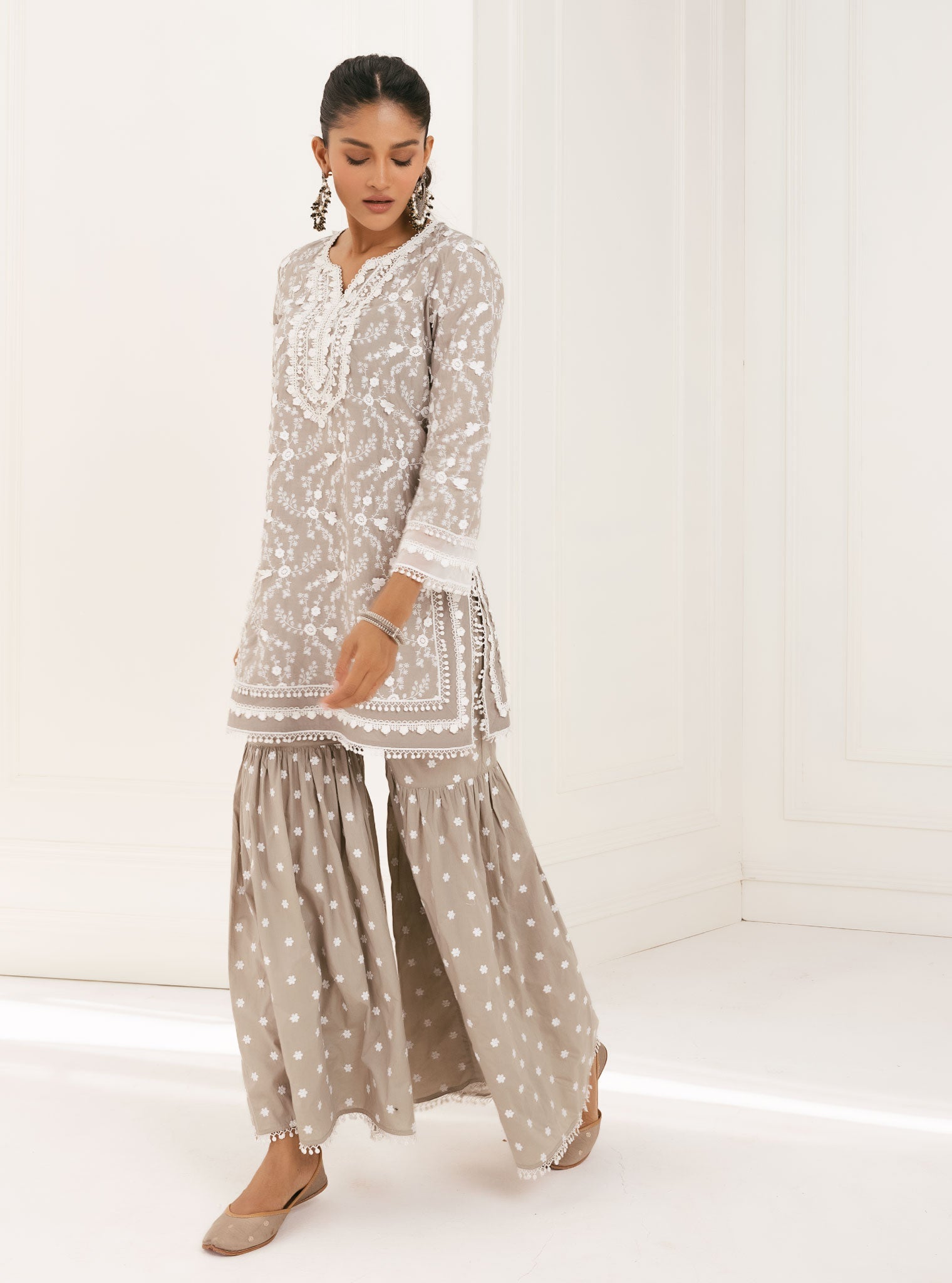 Kanji Supima Cotton Grey Kurta with Garara Set