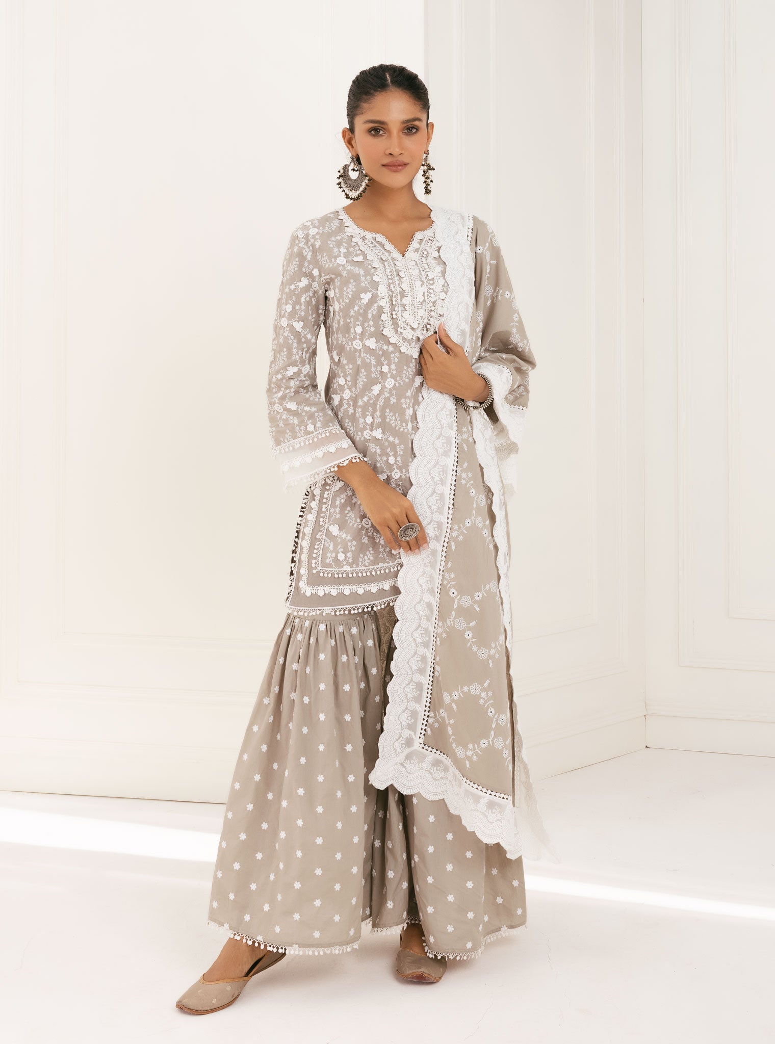 Kanji Supima Cotton Grey Kurta with Garara Set