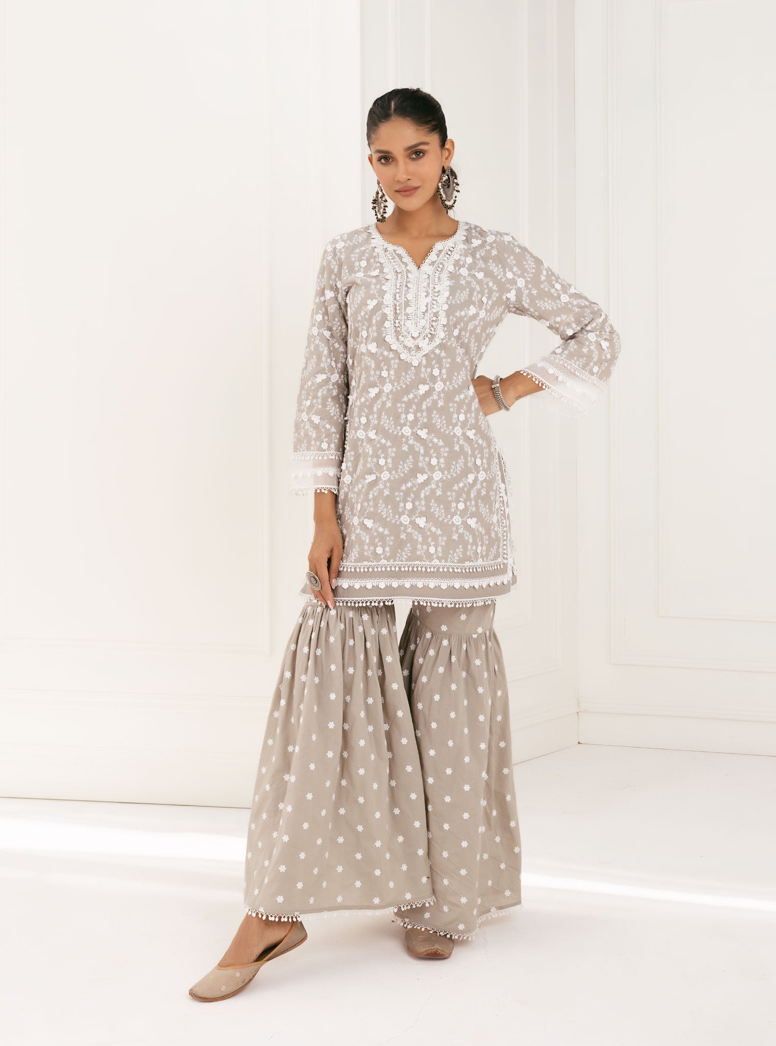 Kanji Supima Cotton Grey Kurta with Garara Set
