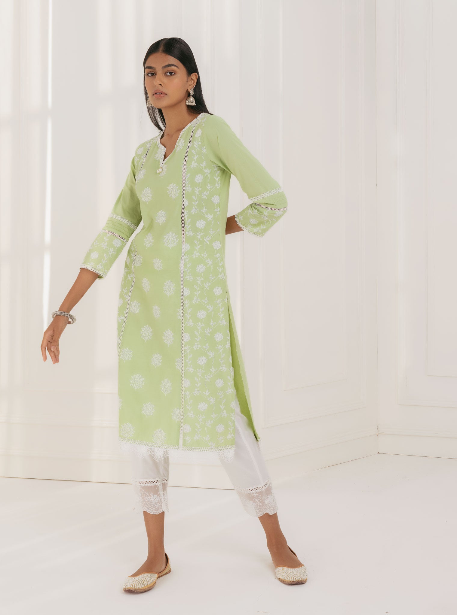 Kannur Supima Cotton Green Kurta Set