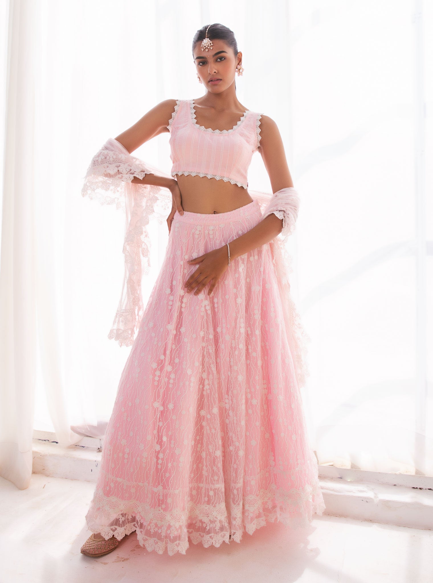 Kasauli Pink Net Lehenga Set