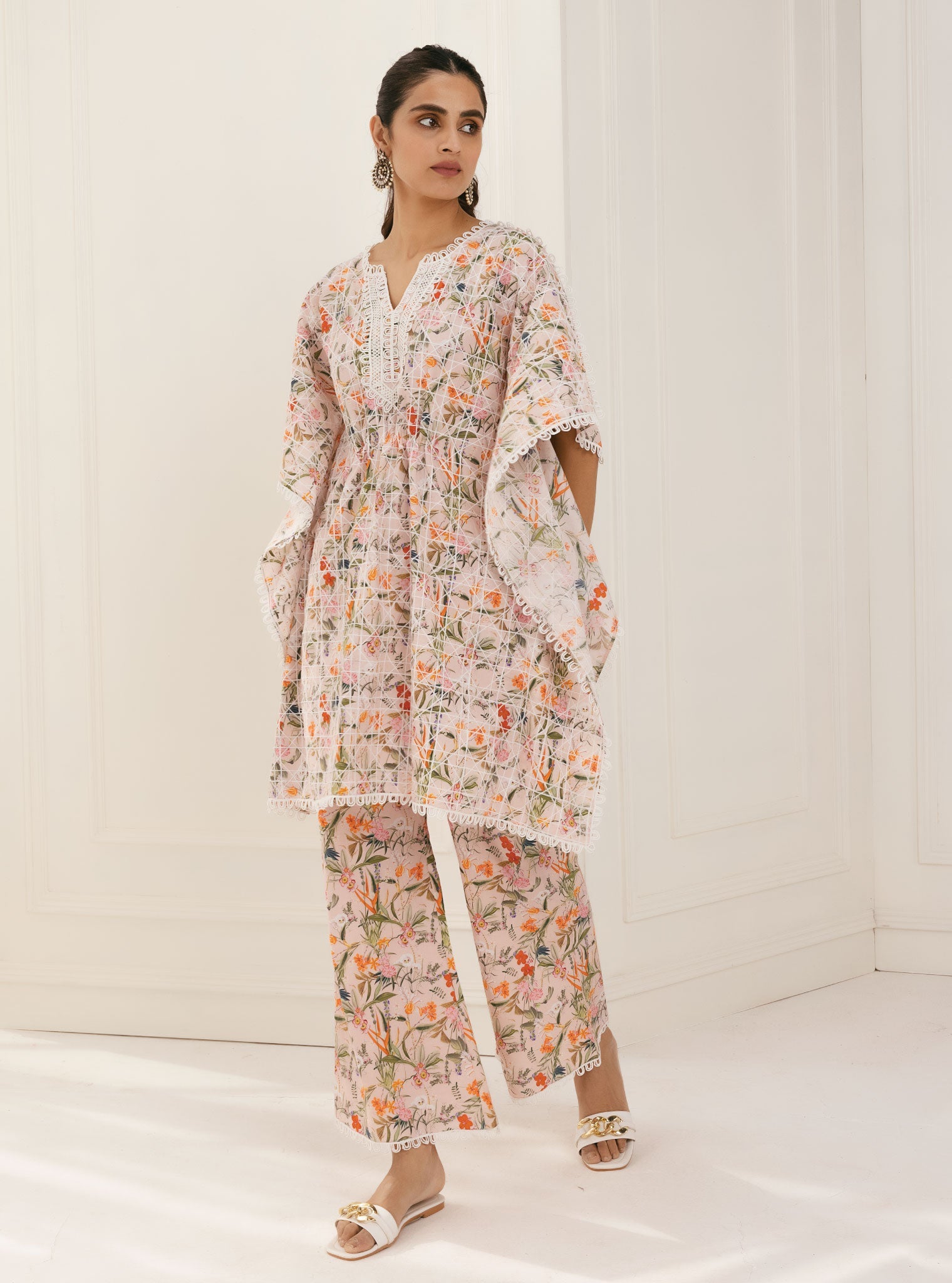 Keoni Supima Cotton Pink Kaftan With Keoni Pink Pant