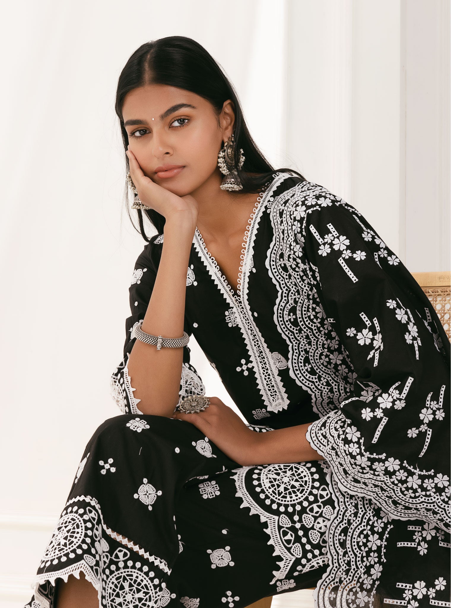 Leh Supima Cotton Black Kurta with Palazzo Set